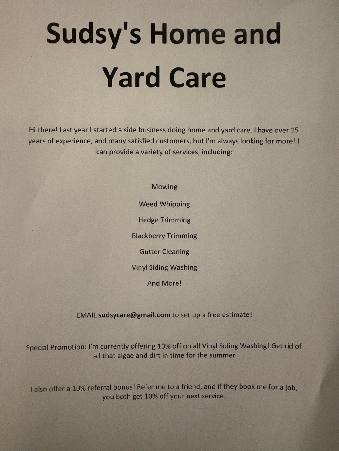 Sudsy's Home and Yard Care Services