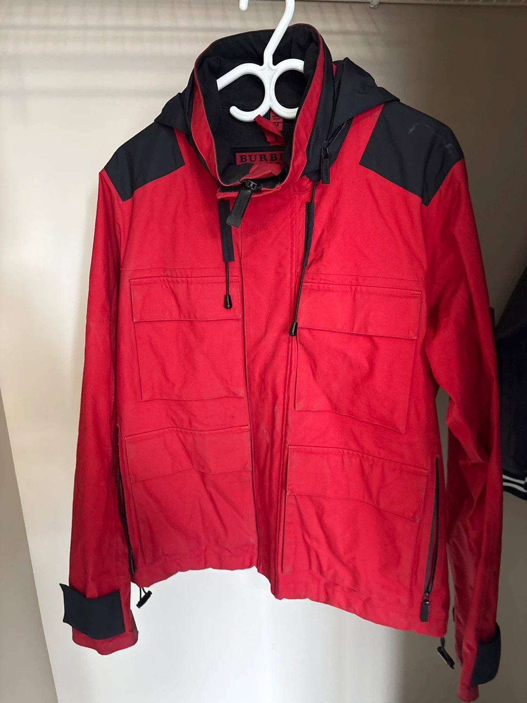 Burberry Sport Red & Black Hooded Jacket Size M
