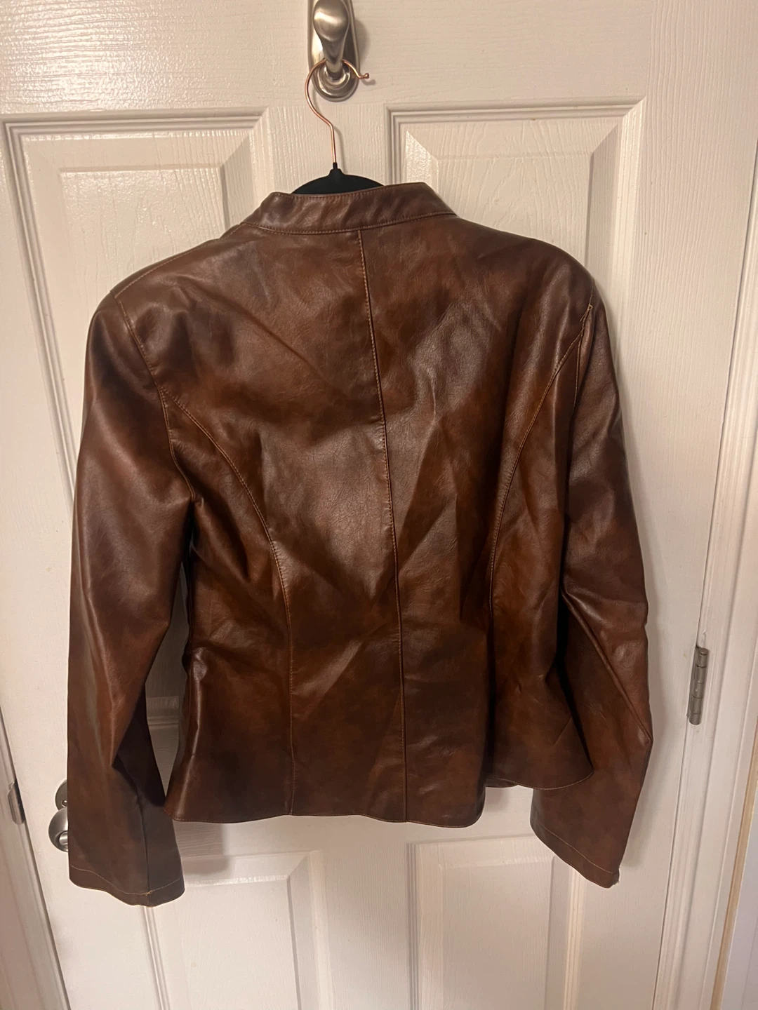 Brown Faux Leather Jacket - Size Medium - photo 2