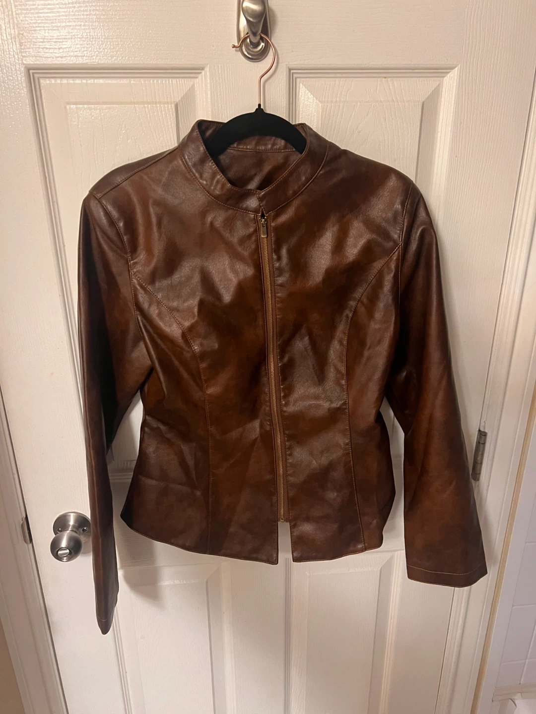 Brown Faux Leather Jacket - Size Medium