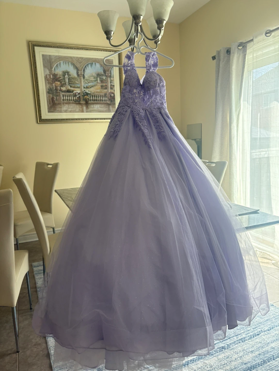Lilac Lace Embellished Tulle Ball Gown