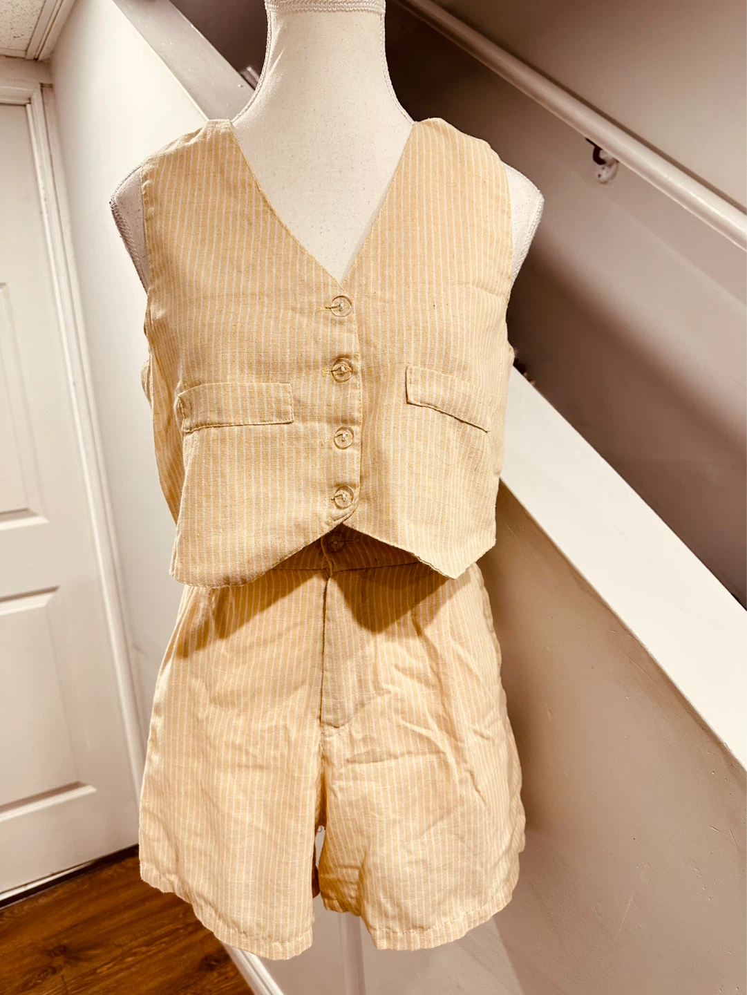 Women's Striped Vest and Shorts Set