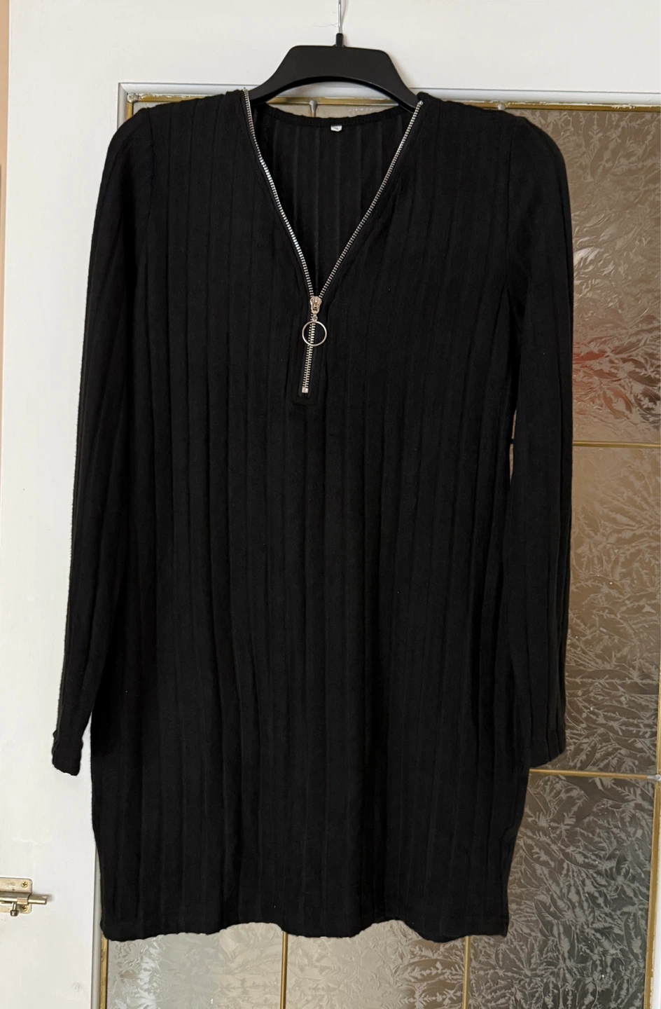 Black Ribbed Zip-Front Mini Dress - photo 3