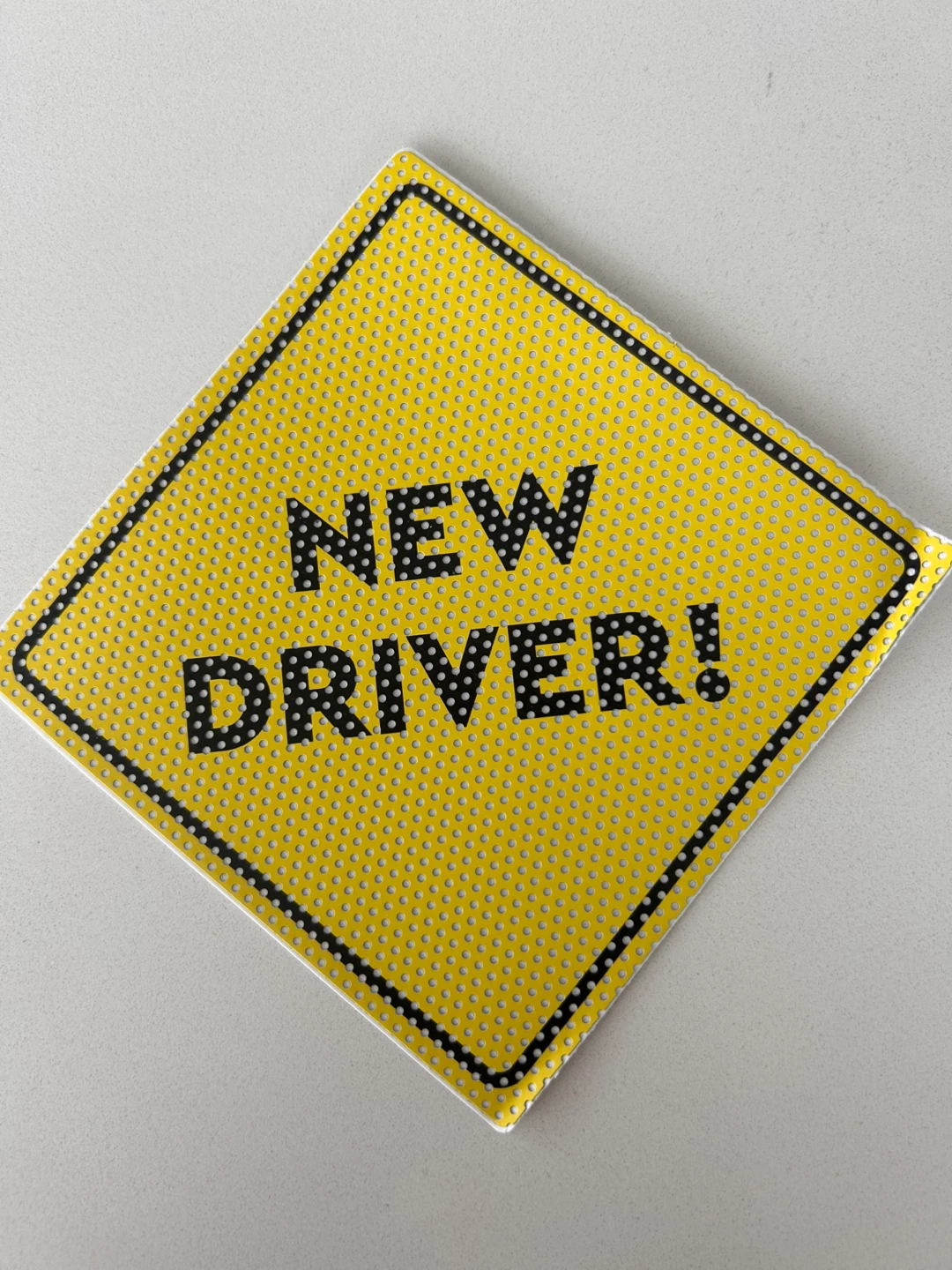 NEW DRIVER! Safety Decal - Yellow Perforated Window Sticker