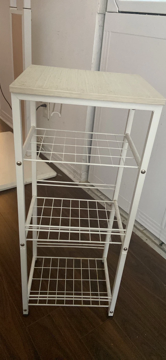 White Metal Toilet Organizer Shelf with Wood Top - photo 2