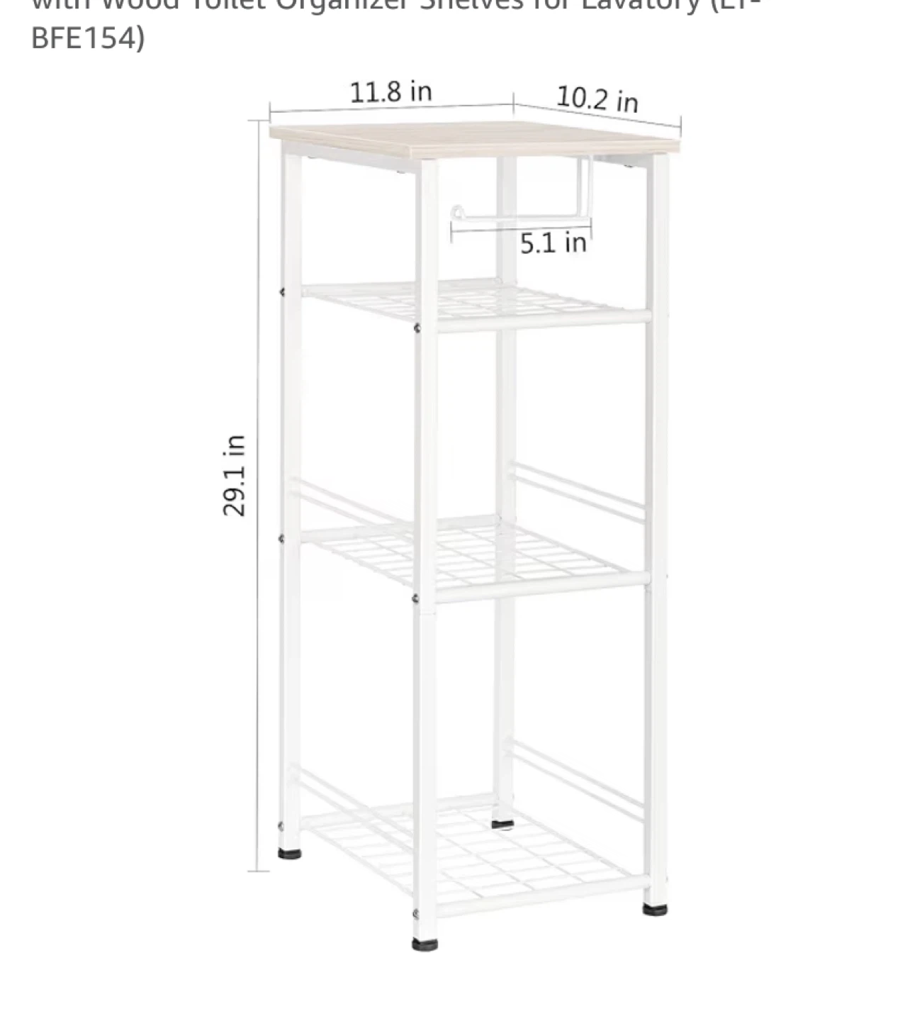 White Metal Toilet Organizer Shelf with Wood Top - photo 3