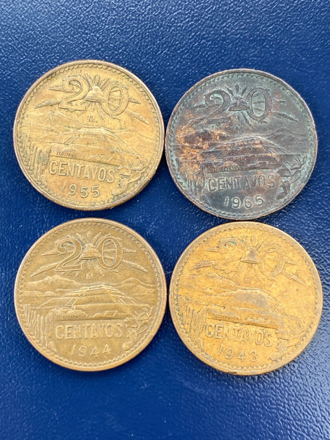 Set of 4 Mexican 20 Centavos Coins