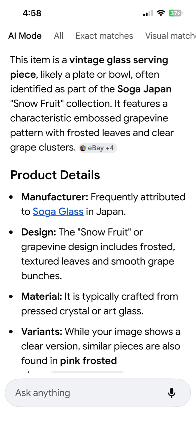Soga Japanese Glass Embossed Grapes and Leaves Serving Bowl - photo 3
