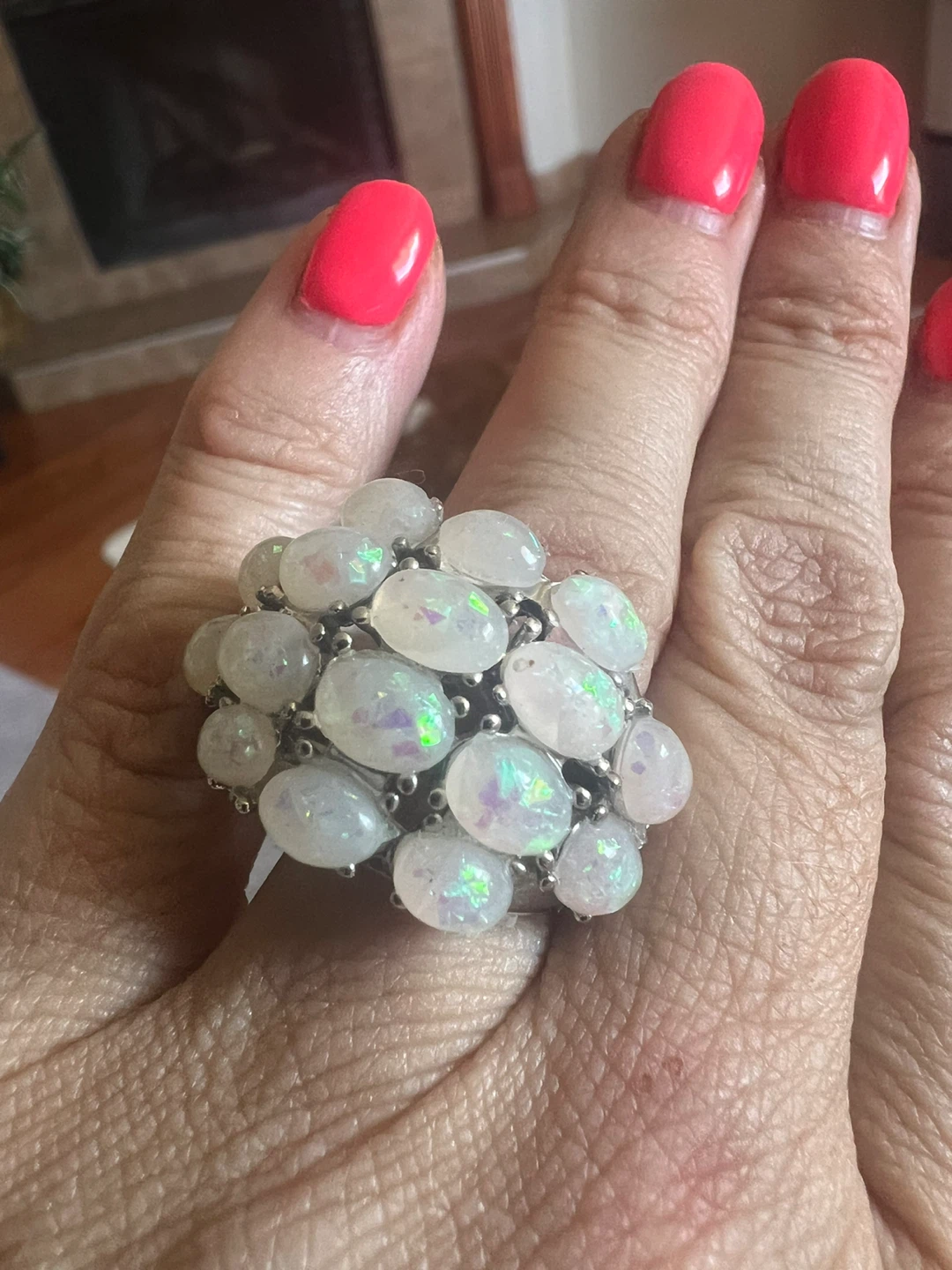 Sterling Silver Opal Cluster Ring