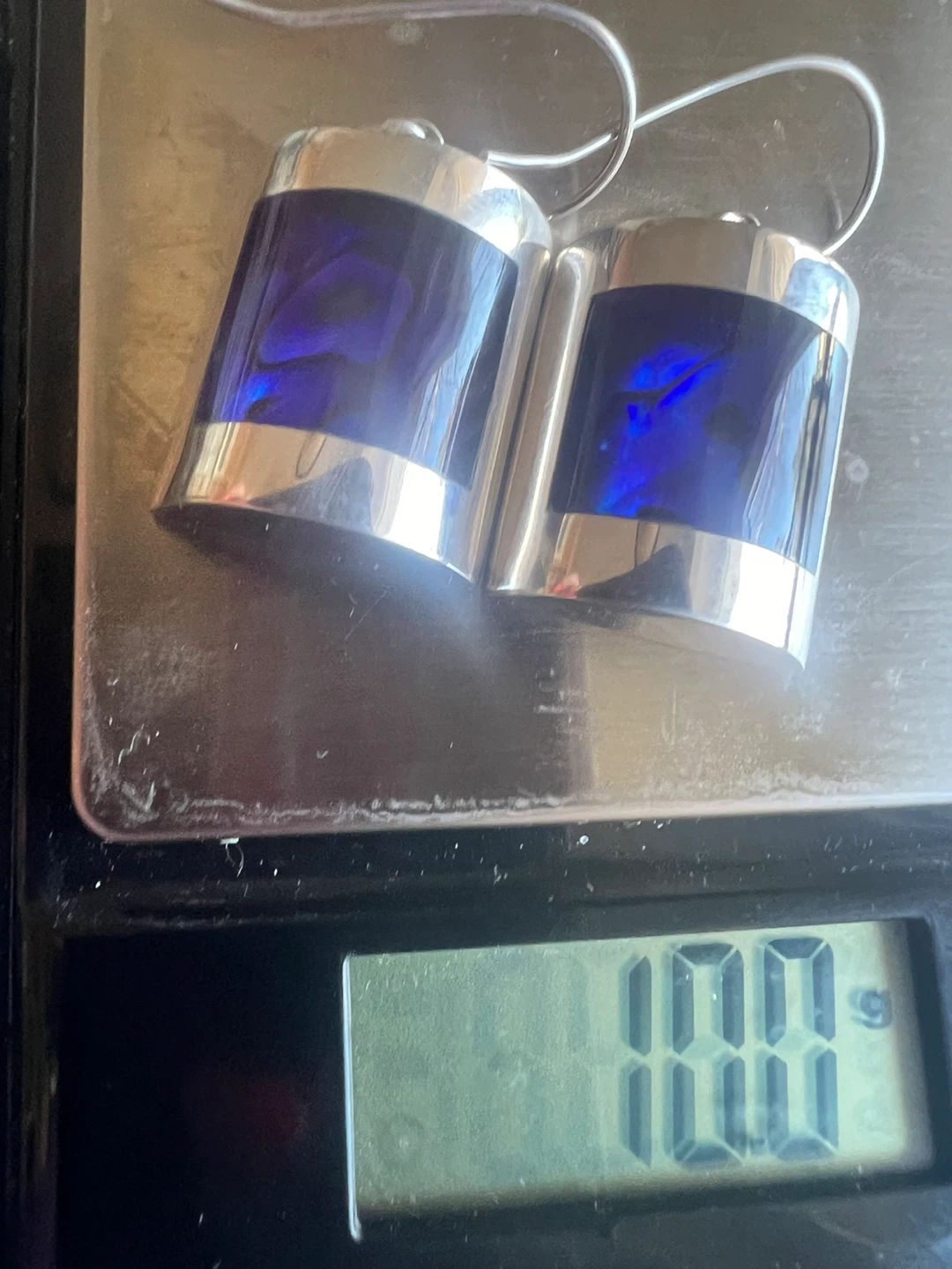 Sterling Silver 925 Earrings with Blue Inlay - photo 2