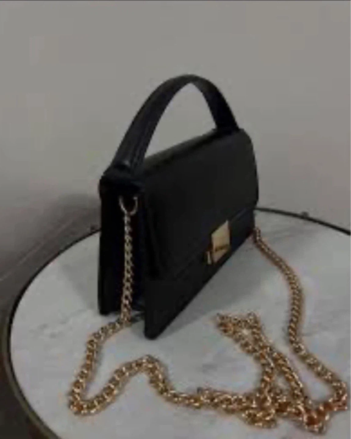 Black Handbag with Gold Chain Strap