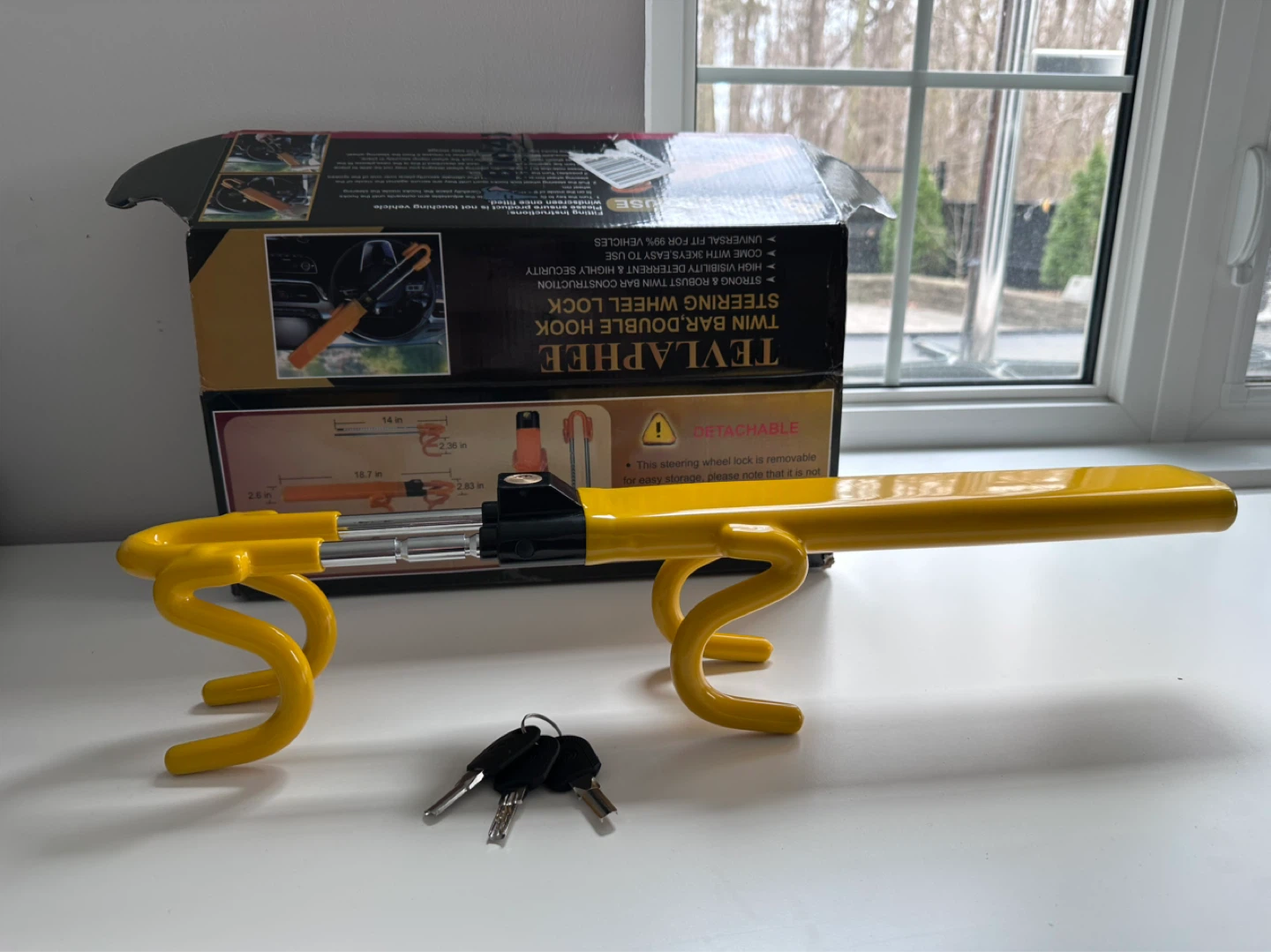 TEVLAPHEE Yellow Twin Bar Double Hook Steering Wheel Lock - photo 2