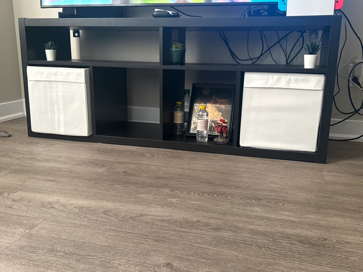 Black Cube Storage Shelf with White Bins