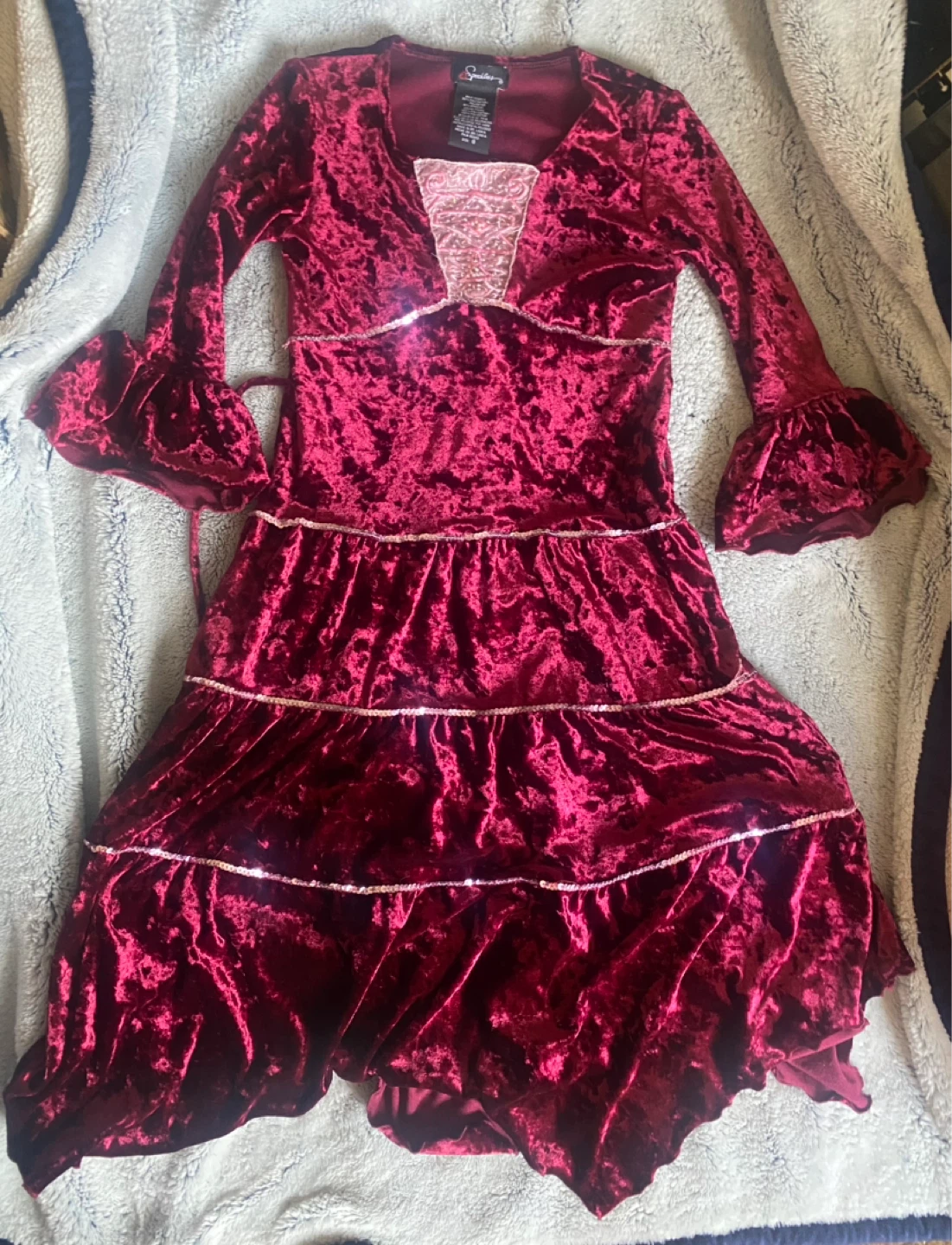 🌱  Girls Speechless Burgundy Velvet Tiered Dress - Size 8 - photo 4