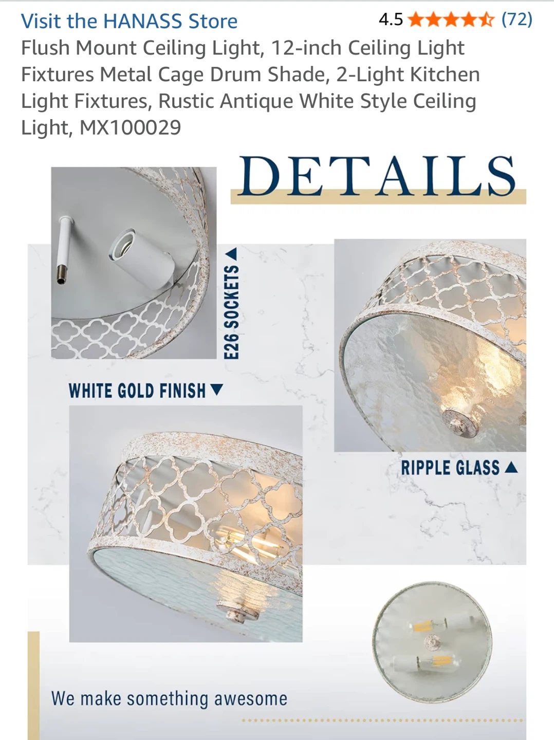 HANASS Flush Mount Ceiling Light - 12-inch, White Gold - photo 2