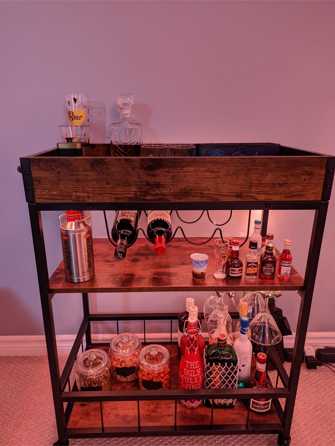 Rustic Wood and Metal Bar Cart