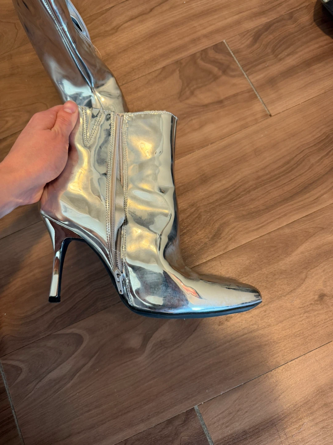 Silver Metallic Pointed Toe Heeled Ankle Boots - photo 2