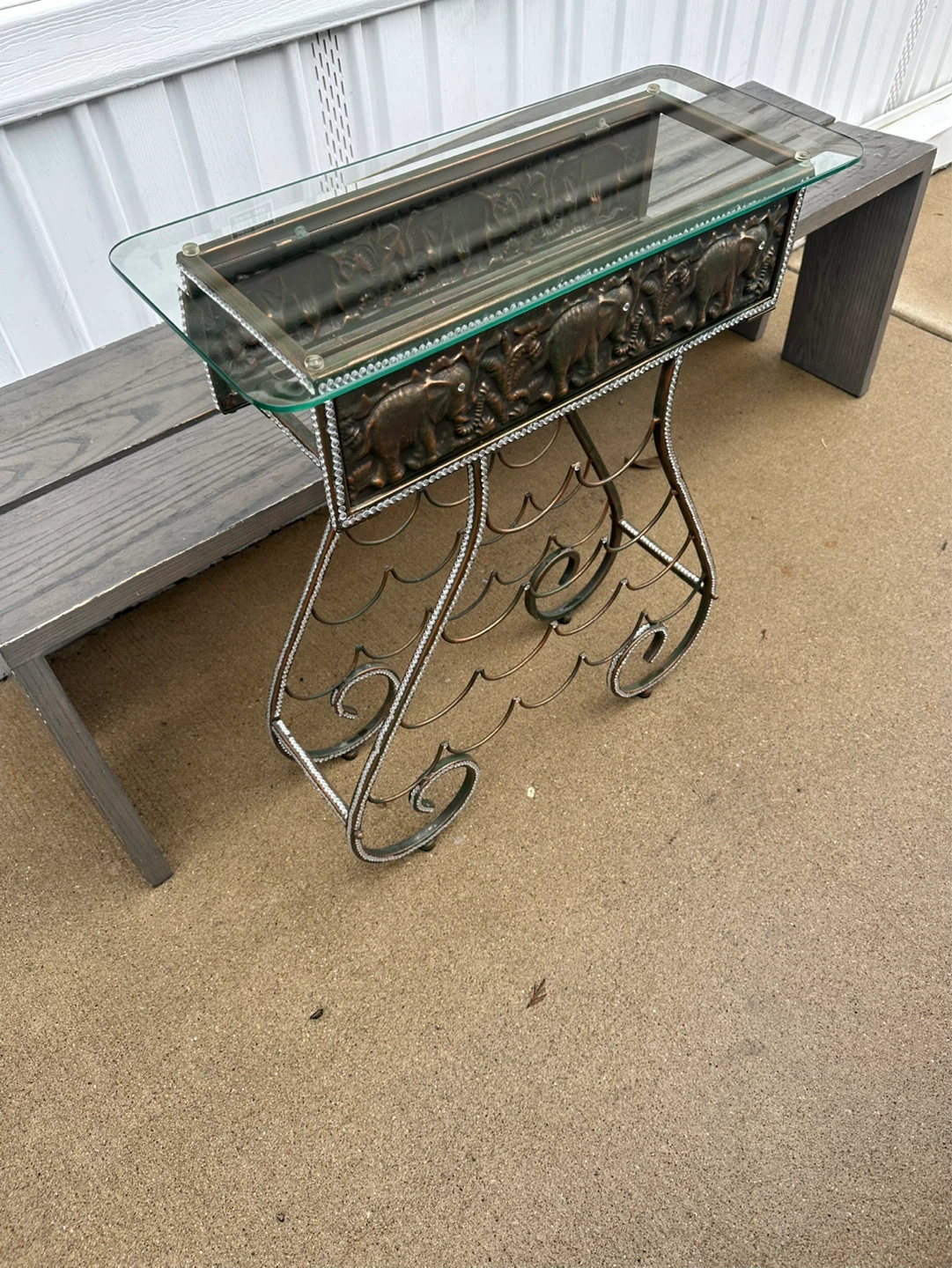 Decorative Elephant Planter Stand with Glass Top