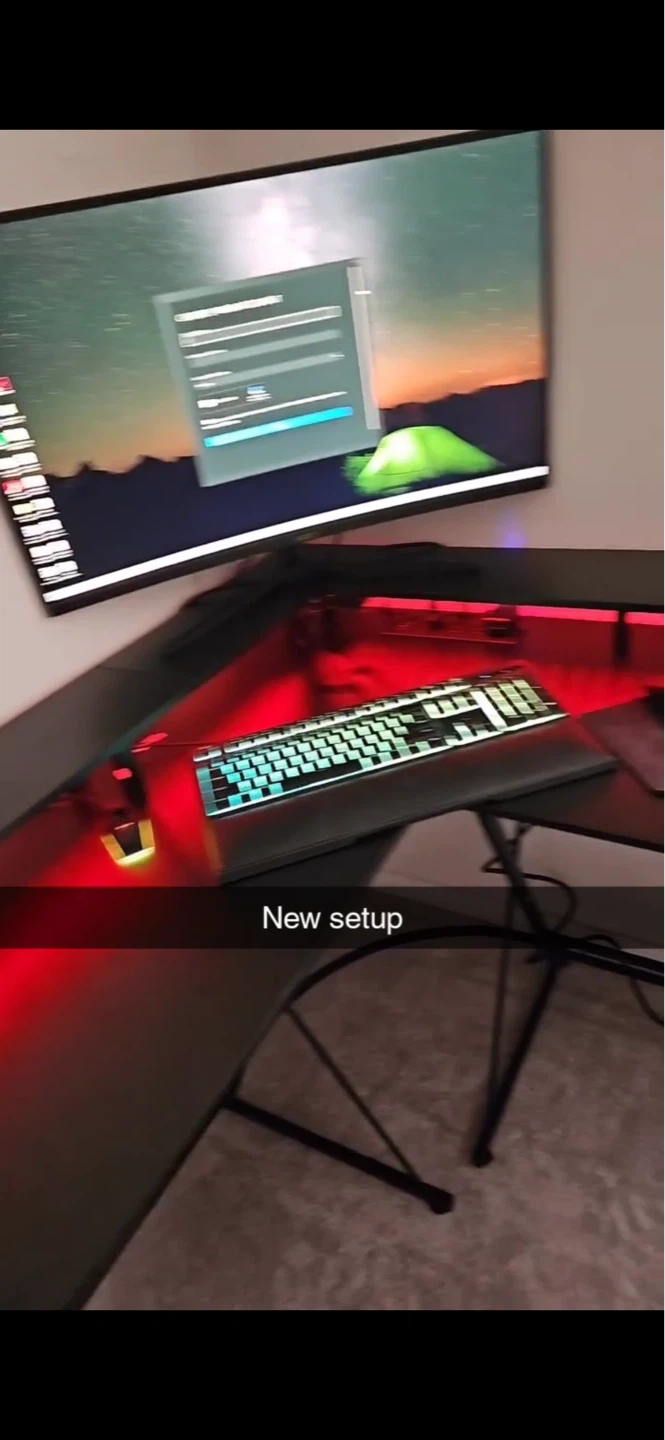 Black L shaped Gaming Desk with RGB Lighting free chair included - photo 3