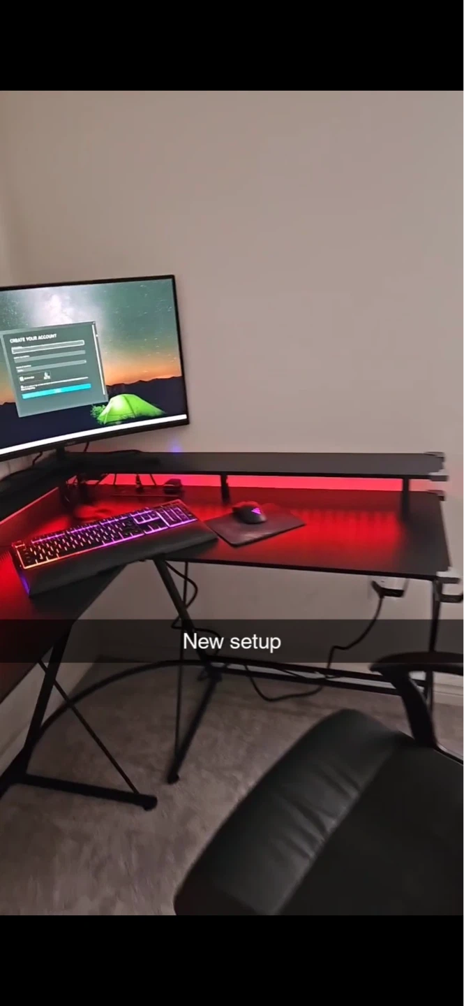 Black L shaped Gaming Desk with RGB Lighting free chair included - photo 4