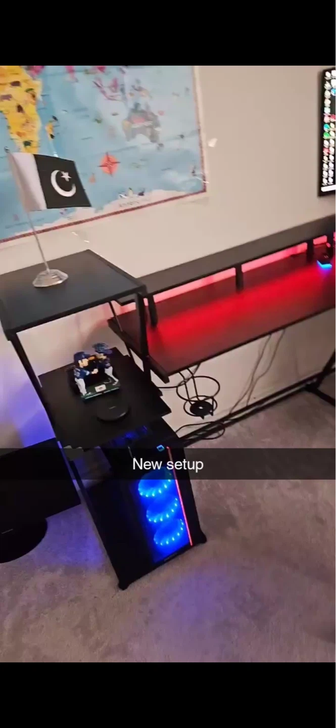 Black L shaped Gaming Desk with RGB Lighting free chair included