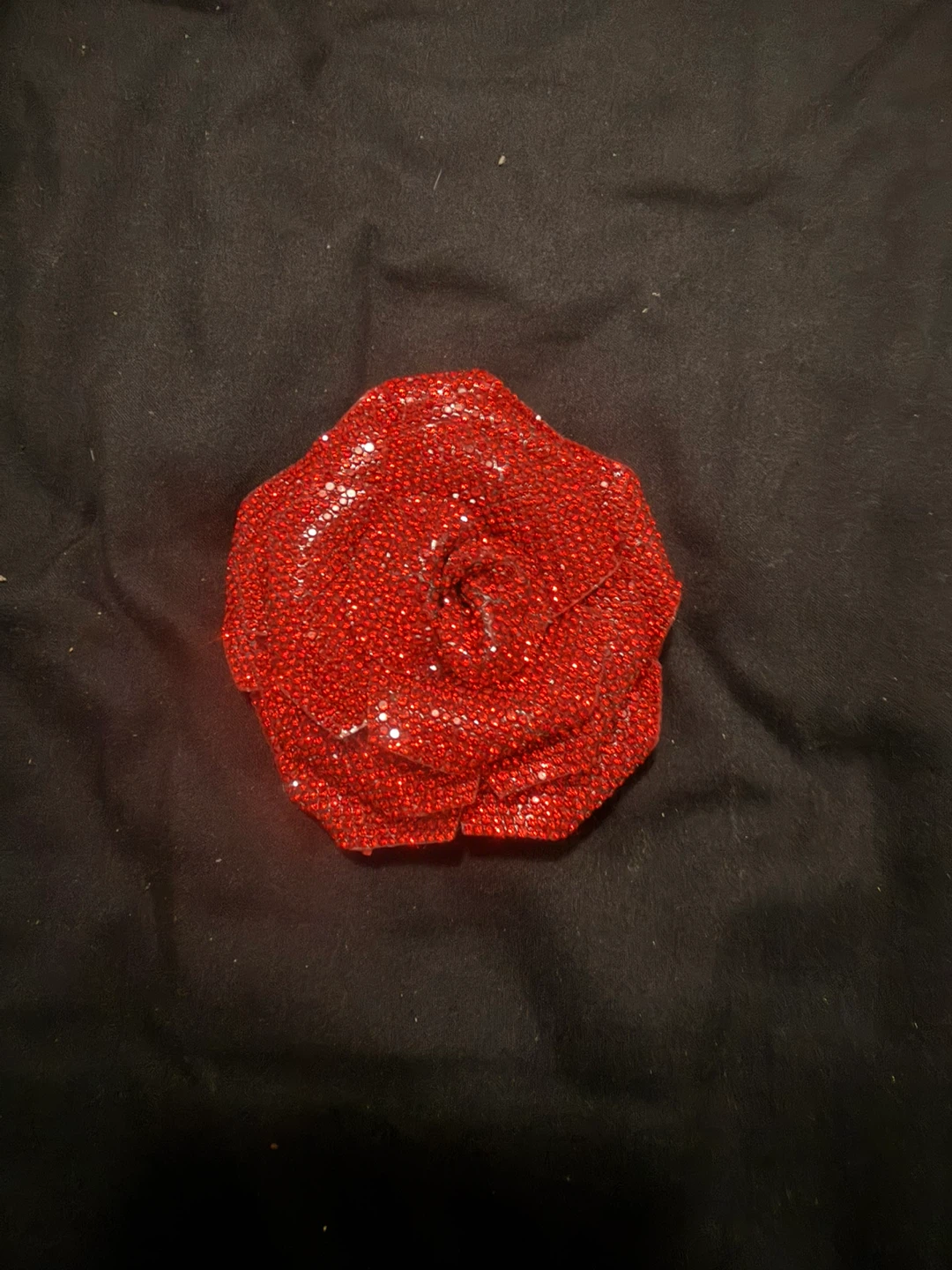 Red rhinestone rose brooch or clip