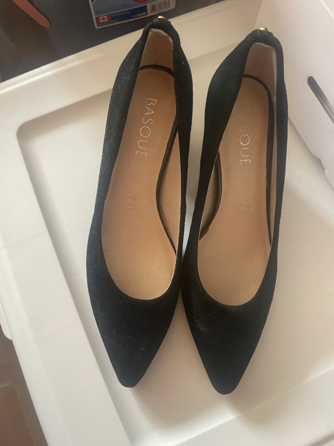 Basque Black Suede Block Heels Size 36