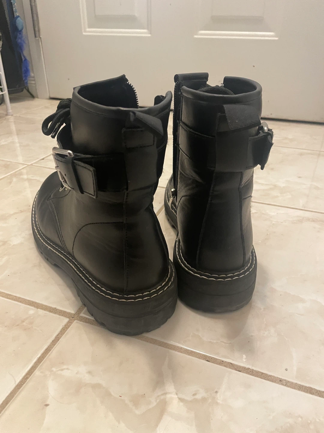 Size 8.5 DUNES Cannon Black Combat Boots with Buckle Detail - photo 2