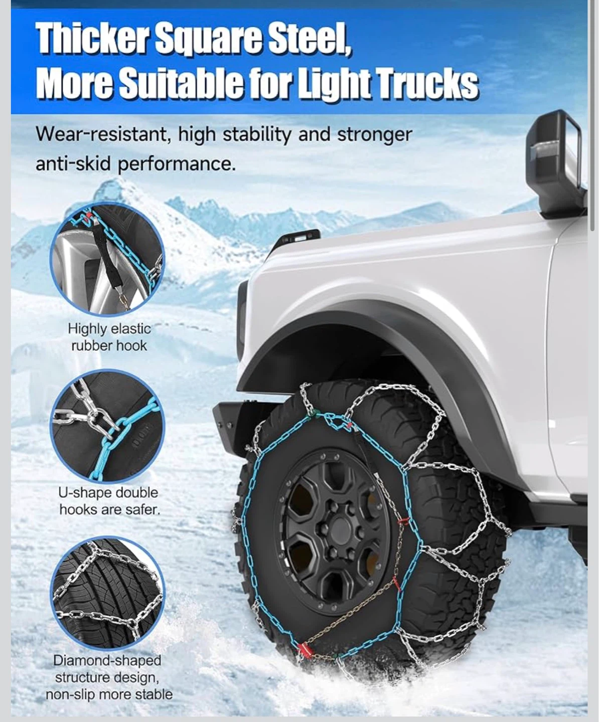 Tire Snow Chains with One-Pull Fit - photo 2