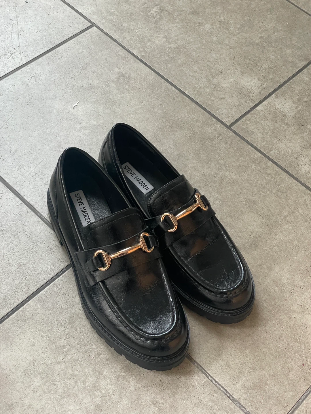 Steve Madden Loafers Black Leather Size 10