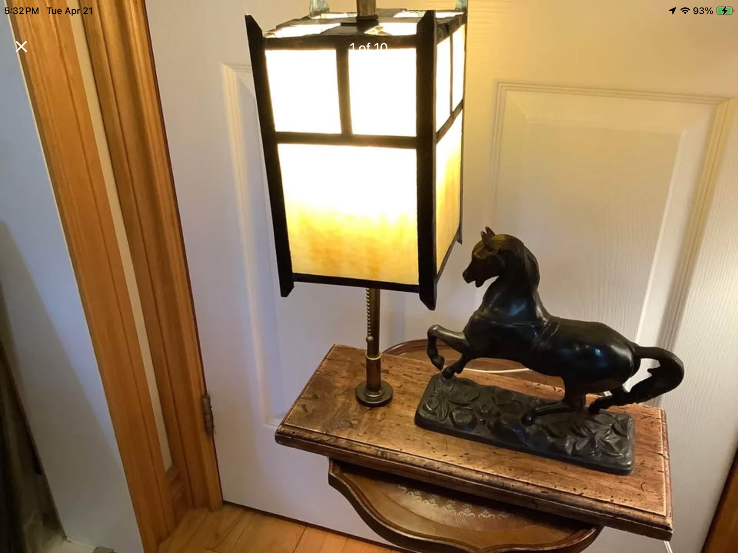 Arts & Crafts Caramel Slag Glass Brass & Metal Horse Lamp 🐞