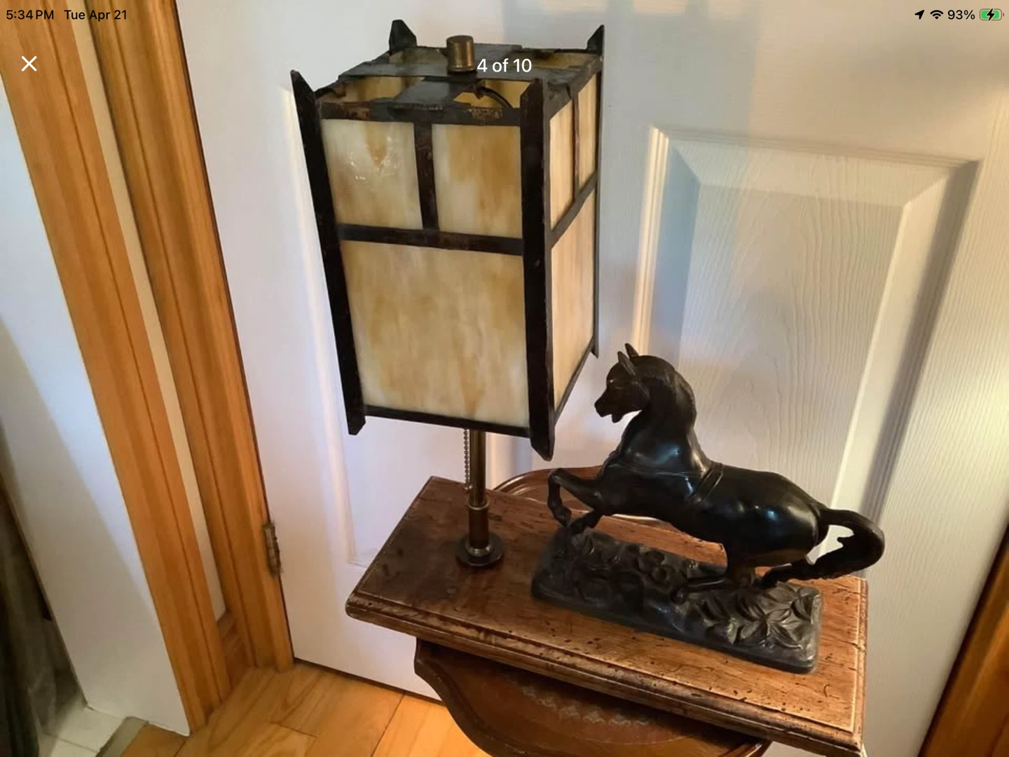 Arts & Crafts Caramel Slag Glass Brass & Metal Horse Lamp 🐞 - photo 5