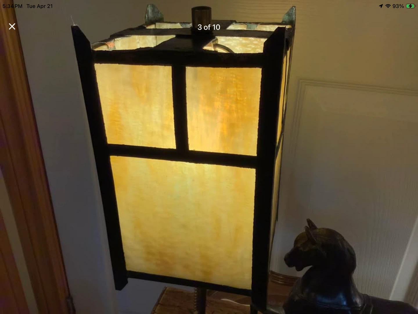 Arts & Crafts Caramel Slag Glass Brass & Metal Horse Lamp 🐞 - photo 4