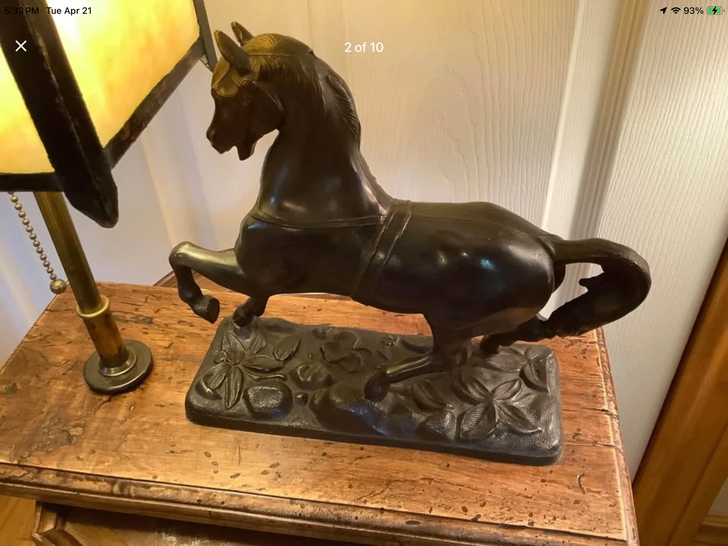 Arts & Crafts Caramel Slag Glass Brass & Metal Horse Lamp 🐞 - photo 2