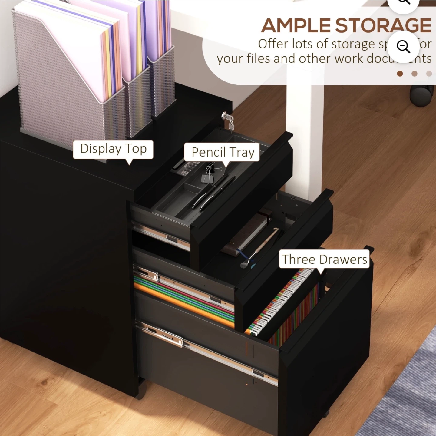 Steel 3-Drawer File Cabinet with Lock, Integrated Handles a - photo 4