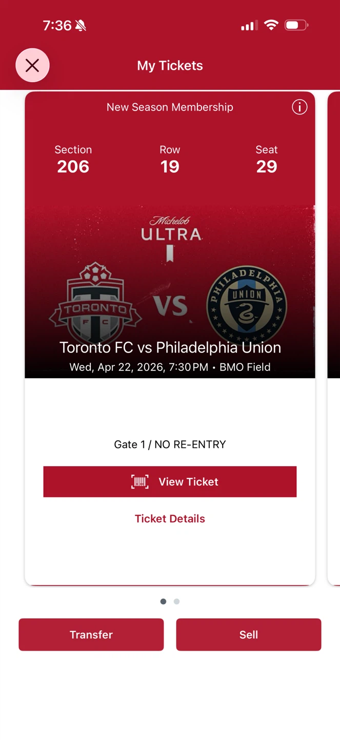 Toronto FC vs Philadelphia Union Soccer Game Ticket
