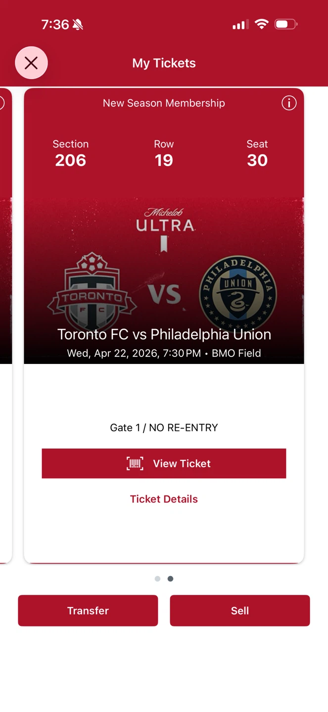 Toronto FC vs Philadelphia Union Soccer Game Ticket - photo 2