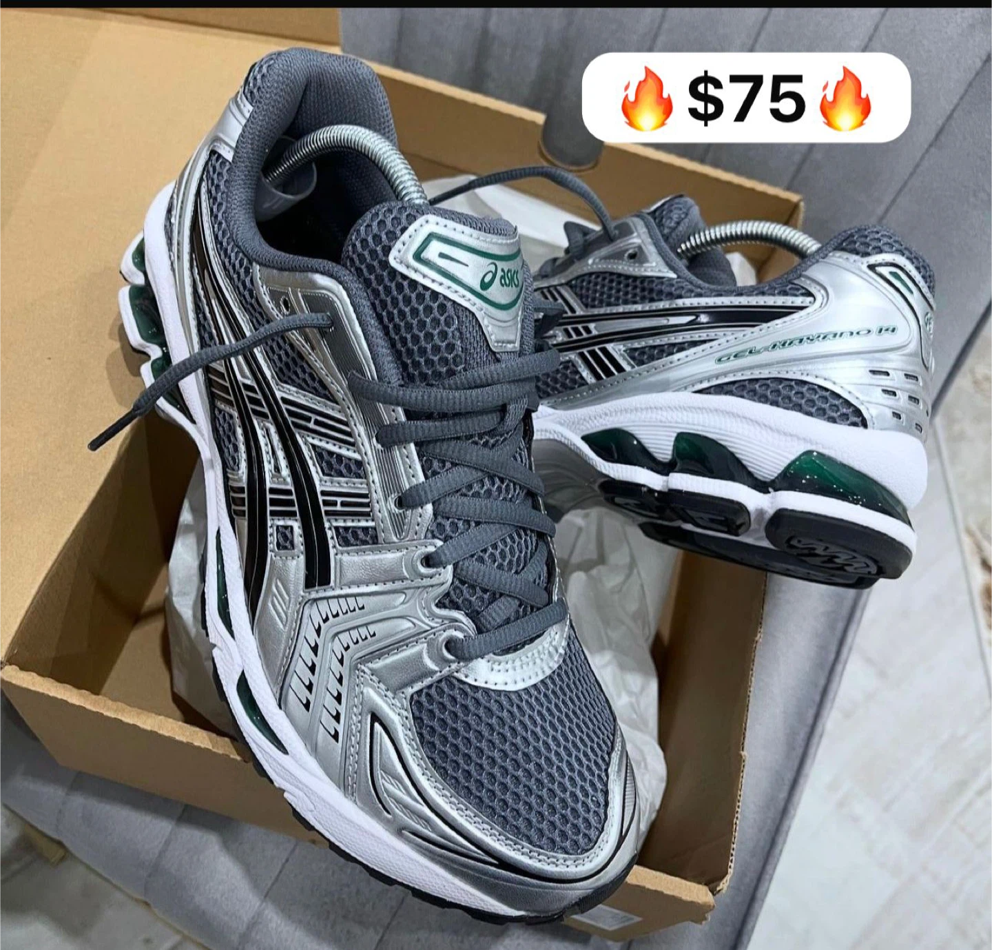 ASICS GEL-Kayano 14 Running Shoes - Silver/Green