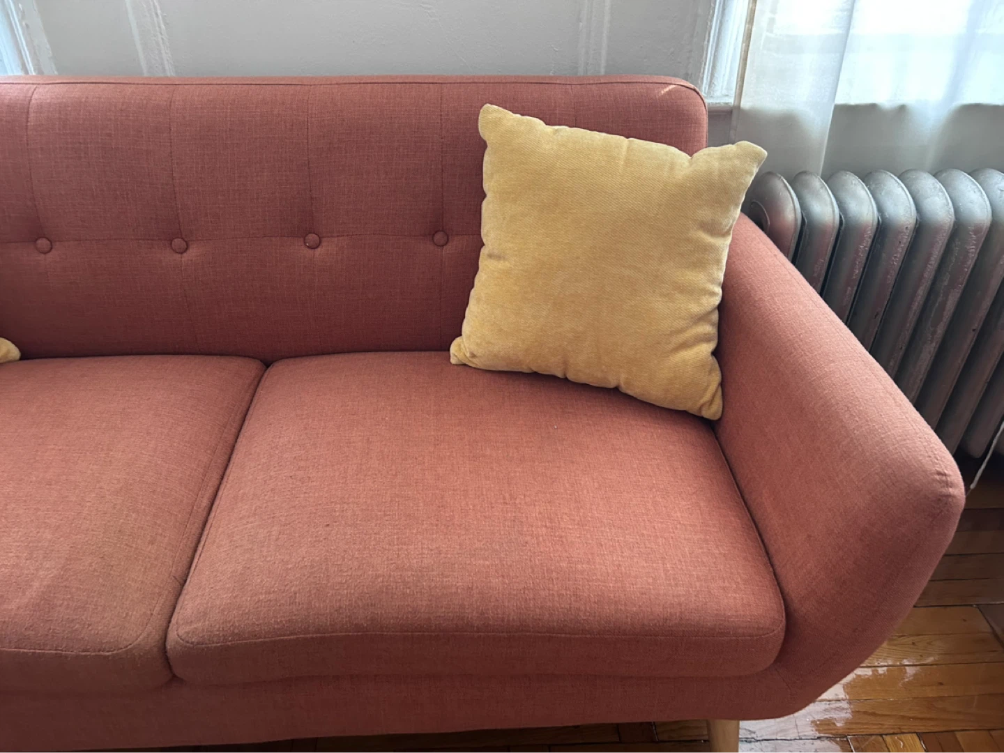 Salmon Pink Loveseat Sofa with Wood Legs - photo 3