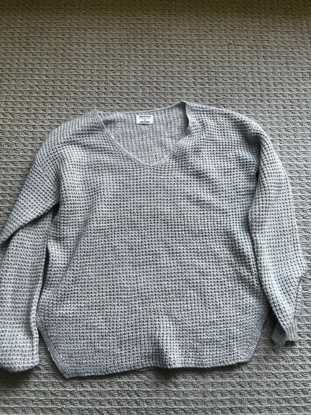 ARDENE BASIC Grey Waffle Knit V-Neck Sweater