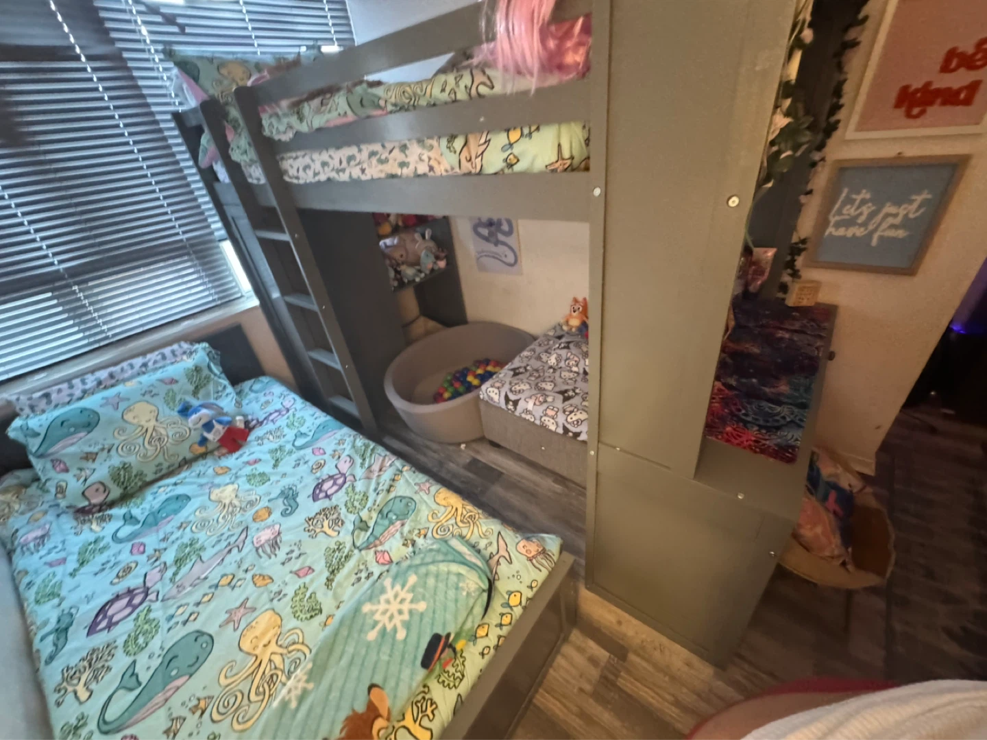 Grey Loft Bed with Desk and Twin Bed - photo 2