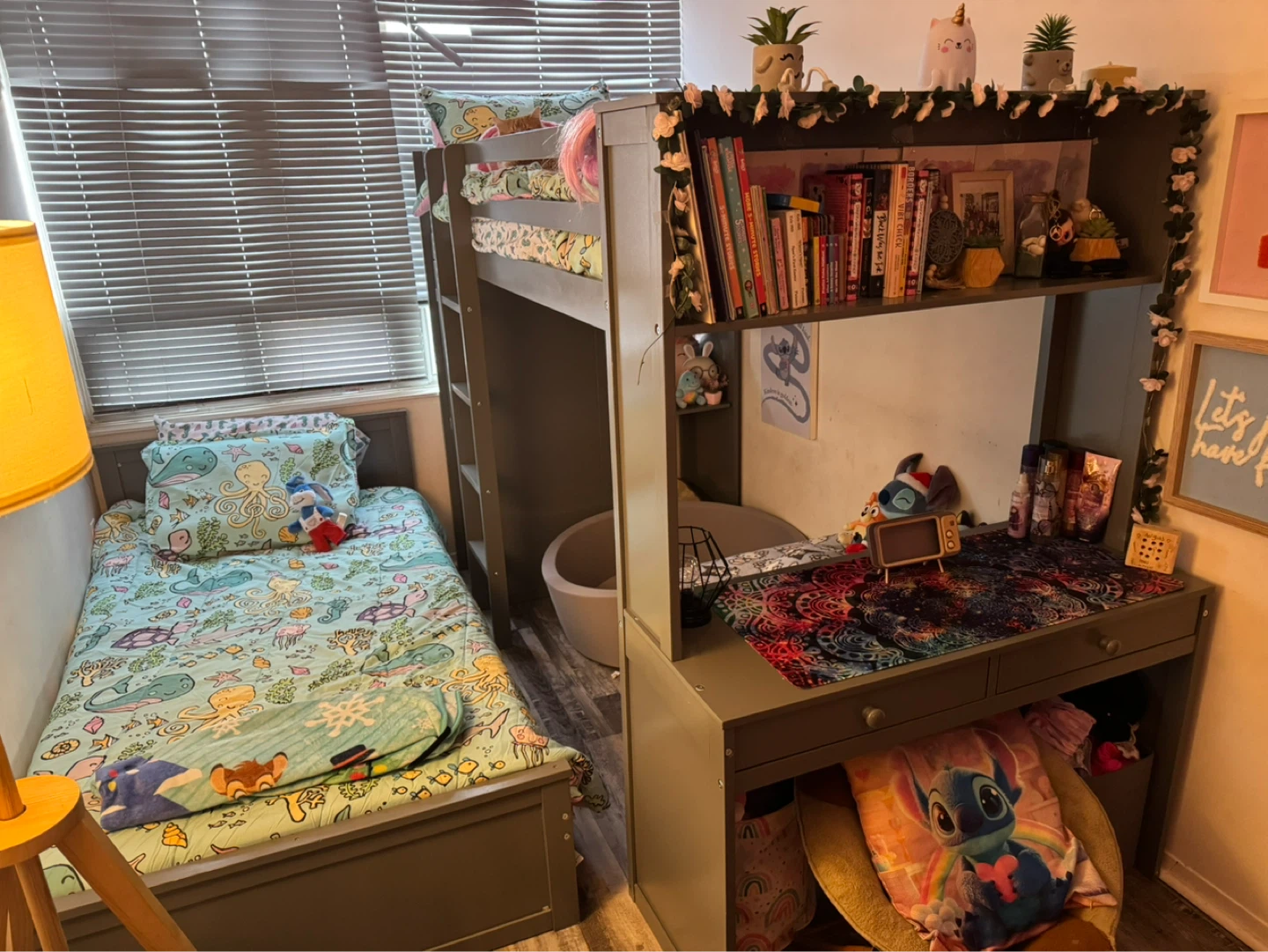 Grey Loft Bed with Desk and Twin Bed - photo 4