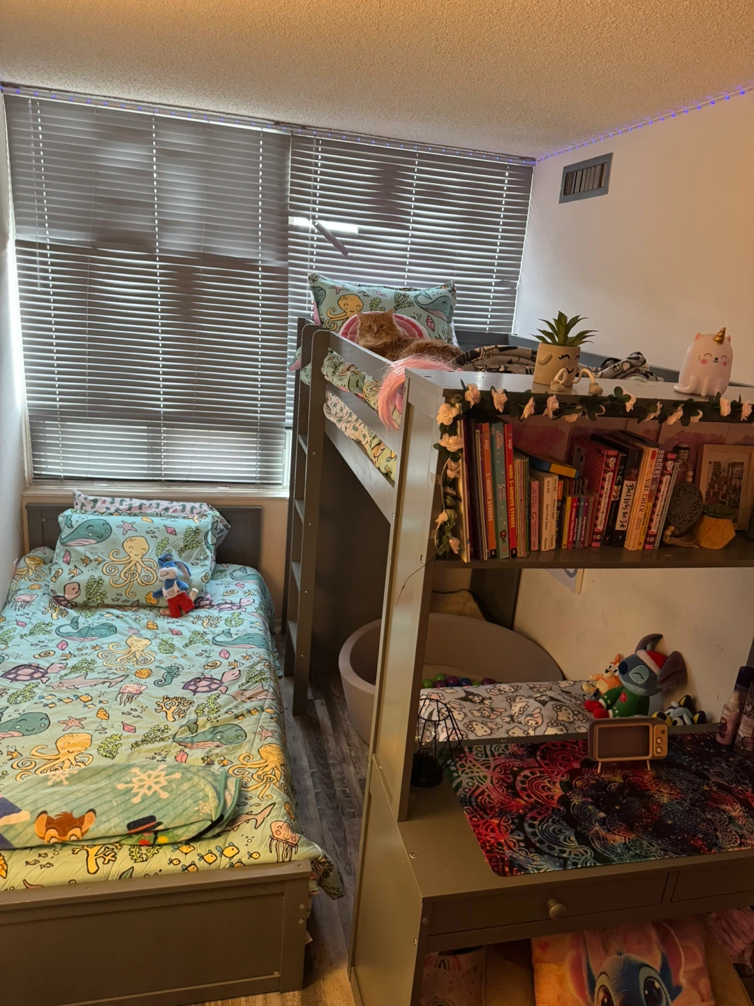 Grey Loft Bed with Desk and Twin Bed - photo 3