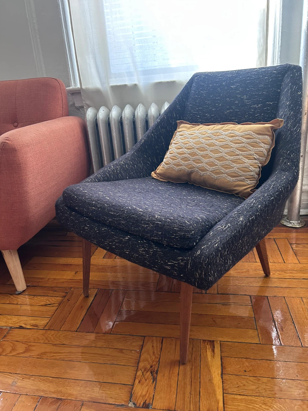 Black tweed Chair with Decorative Pillow