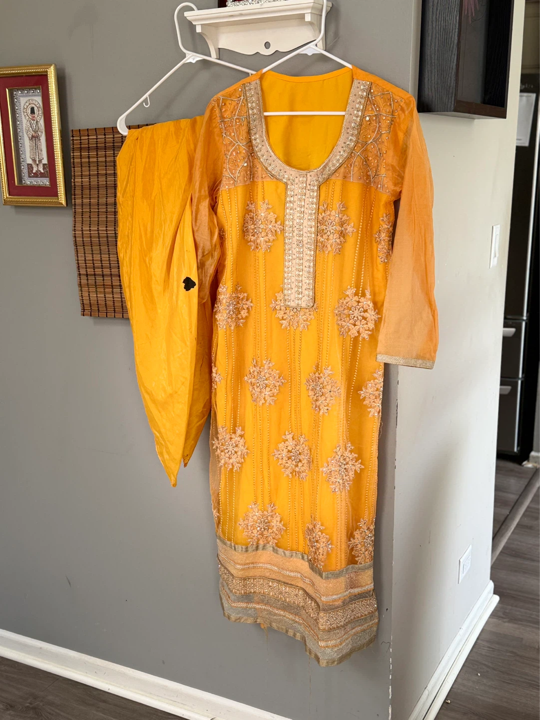 Orange Embroidered Kurti and Pants Set. As is condition