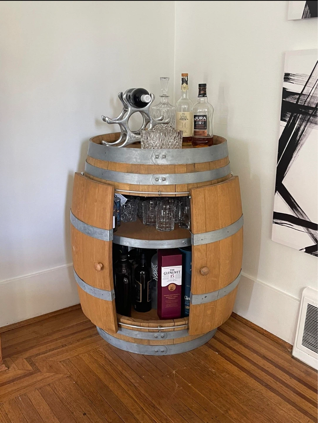 Wooden Barrel Bar Cabinet