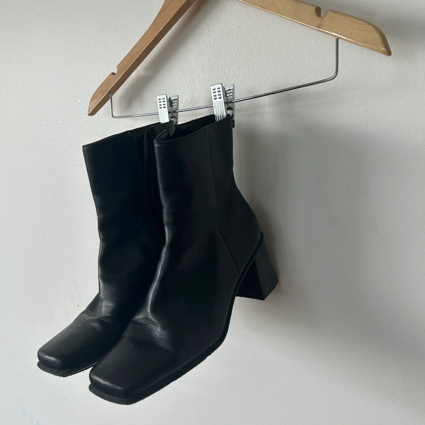 Black Square Toe Heeled Boots - Size 10M