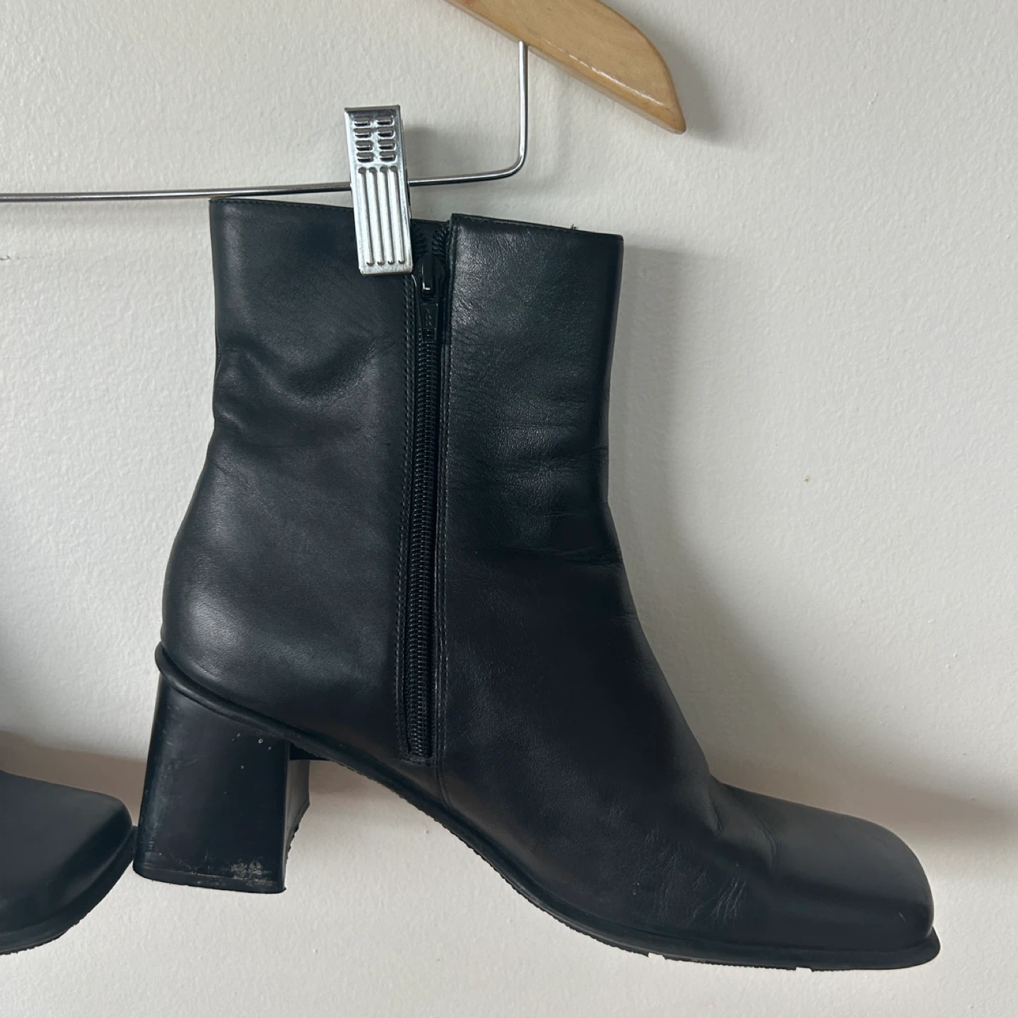 Black Square Toe Heeled Boots - Size 10M - photo 5