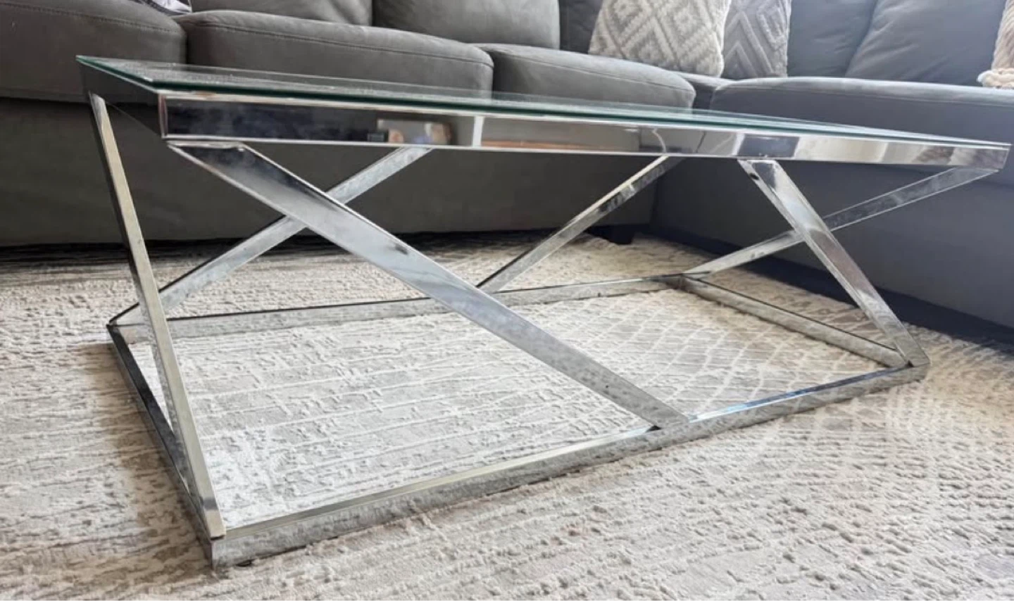 Mirrored Glass Coffee Table with Chrome Frame - photo 2