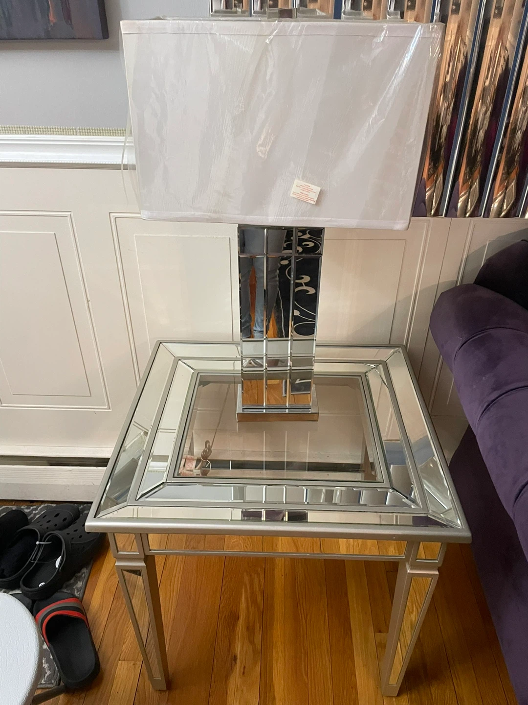 Mirrored Accent Table Lamp with White Shade - photo 3